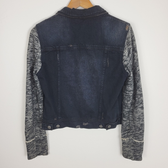 Free People Pumice Mixed Media Knit Sleeve Distressed Jean Jacket Small - Picture 7 of 7